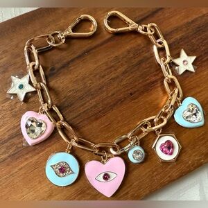 Purse Bag Charm Pink Blue Heart Eye New Enamel Colorful